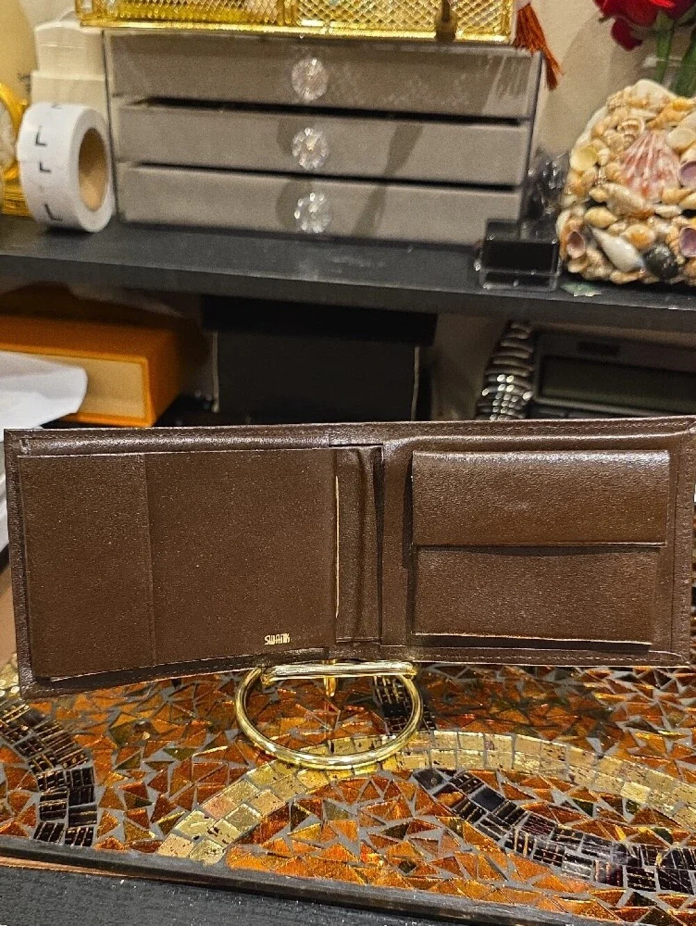 SWANK Brown Leather Bifold Wallet with ID Window